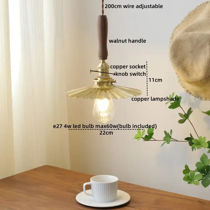 DecorBites™ Copper Ceramic LED Pendant Light with Knob Switch - 4w Bulb & Lamparas Colgante
