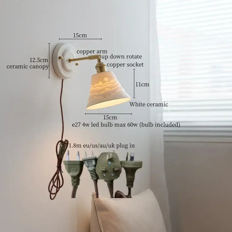 DecorBites™ Copper Ceramic LED Wall Lamp with Pull Chain Switch for Stair Living Room