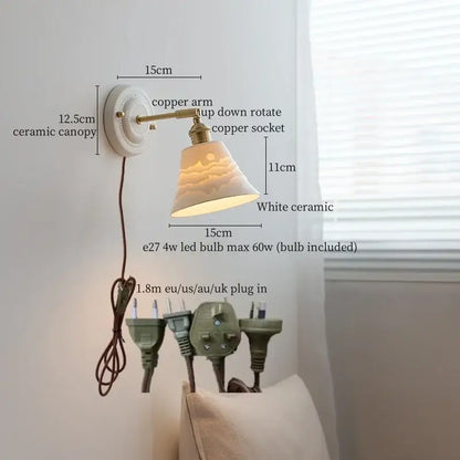 DecorBites™ Copper Ceramic LED Wall Lamp with Pull Chain Switch for Stair Living Room