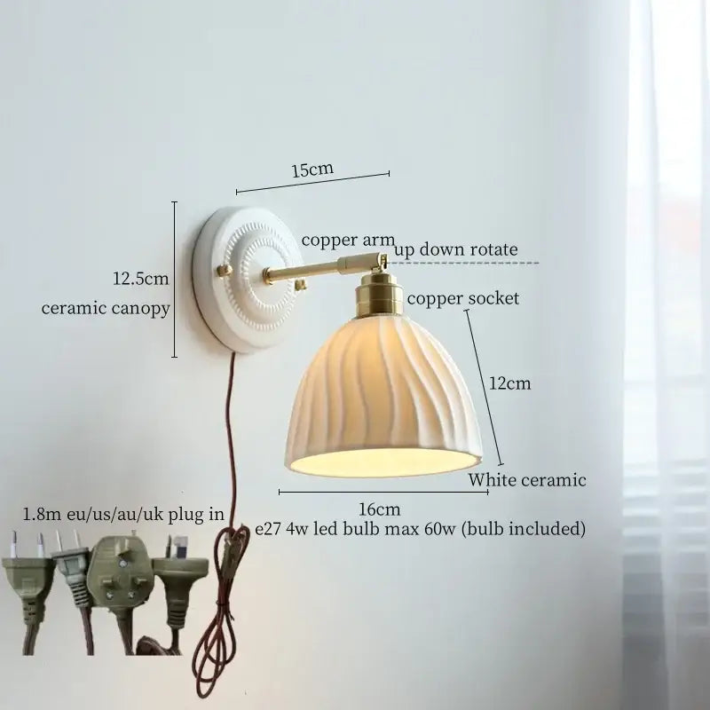 DecorBites™ Copper Ceramic LED Wall Lamp with Pull Chain Switch for Stair Living Room