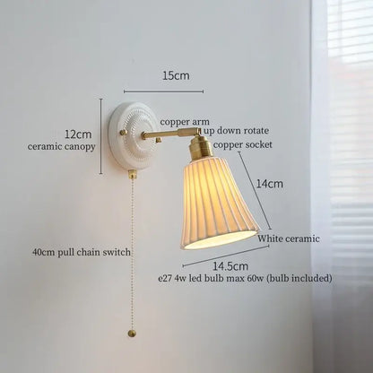 DecorBites™ Copper Ceramic LED Wall Lamp with Pull Chain Switch for Stair Living Room