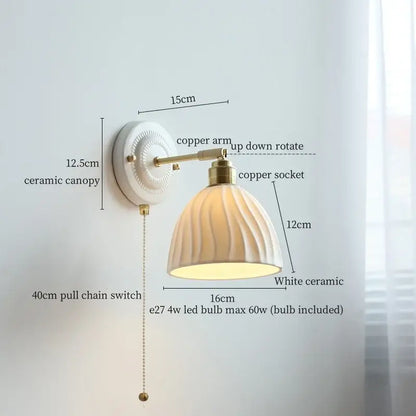 DecorBites™ Copper Ceramic LED Wall Lamp with Pull Chain Switch for Stair Living Room