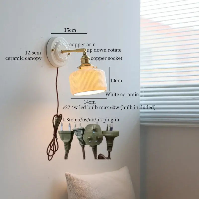 DecorBites™ Copper Ceramic LED Wall Lamp with Pull Chain Switch for Stair Living Room