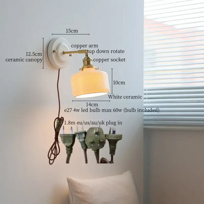 DecorBites™ Copper Ceramic LED Wall Lamp with Pull Chain Switch for Stair Living Room