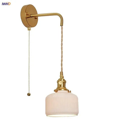 DecorBites™ Copper Ceramic LED Wall Light Fixture Pull Chain Switch Modern Wall Lamp
