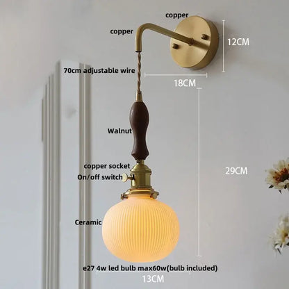 DecorBites™ Copper Ceramic LED Wall Light Fixture Pull Chain Switch Modern Wall Lamp