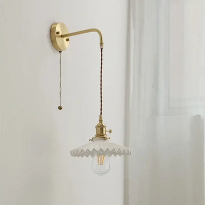 DecorBites™ Copper Ceramic LED Wall Light Pull Chain Switch Modern Bedroom Lamp