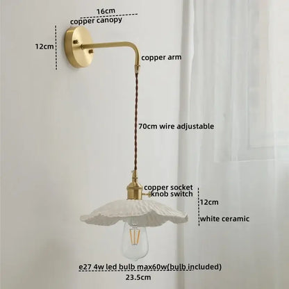 DecorBites™ Copper Ceramic LED Wall Light Pull Chain Switch Modern Bedroom Lamp
