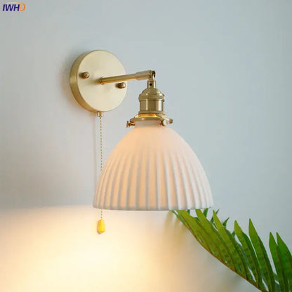 DecorBites™ Copper Ceramic Wall Sconce Pull Chain LED Wall Light