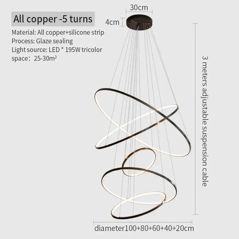 Decorbites™ Kupferkreis-Kronleuchter: Modernes minimalistisches Luxus für Wohnzimmer, Restaurant, Villa-Treppe