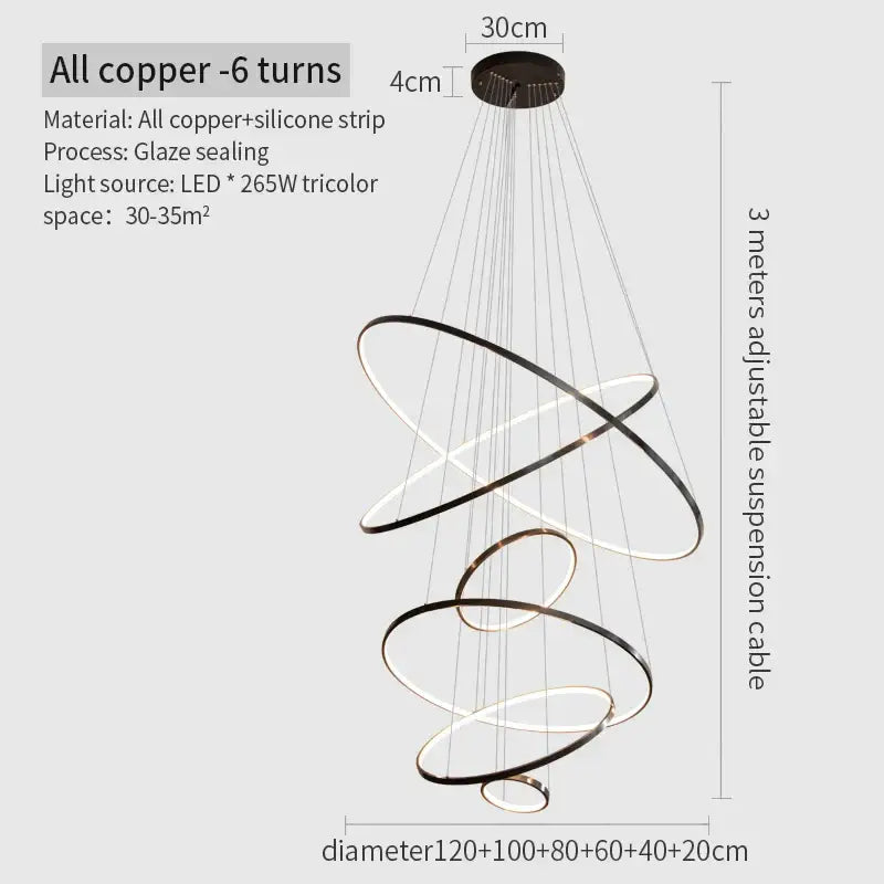 Decorbites™ Kupferkreis-Kronleuchter: Modernes minimalistisches Luxus für Wohnzimmer, Restaurant, Villa-Treppe