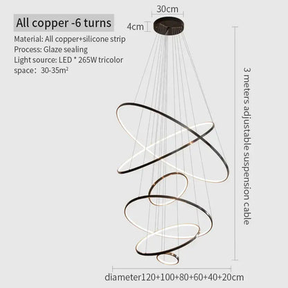 Decorbites™ Kupferkreis-Kronleuchter: Modernes minimalistisches Luxus für Wohnzimmer, Restaurant, Villa-Treppe