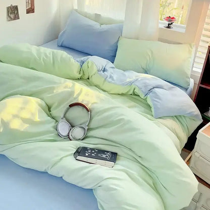 Pastel green and light blue gradient duvet cover in soft plush fabric from decorbites™ cotton bedding set