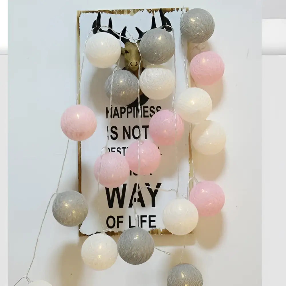 Decorbites™ cotton garland led string lights with pink and silver glittery spherical cotton garland balls for home decor