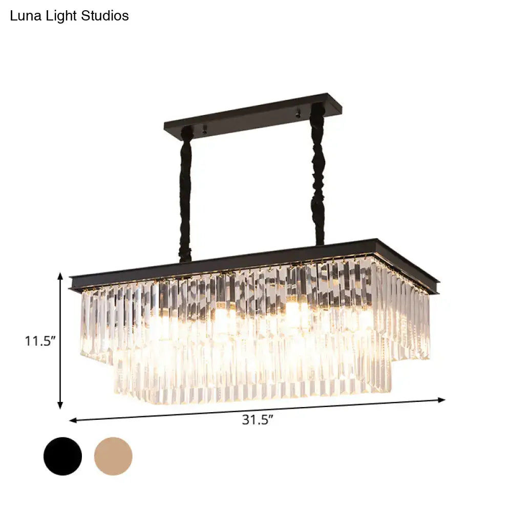 Decorbites country dining room island lamp with black metal frame and cascading clear crystal prisms light kit