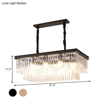 Decorbites country dining room island lamp with black metal frame and cascading clear crystal prisms light kit