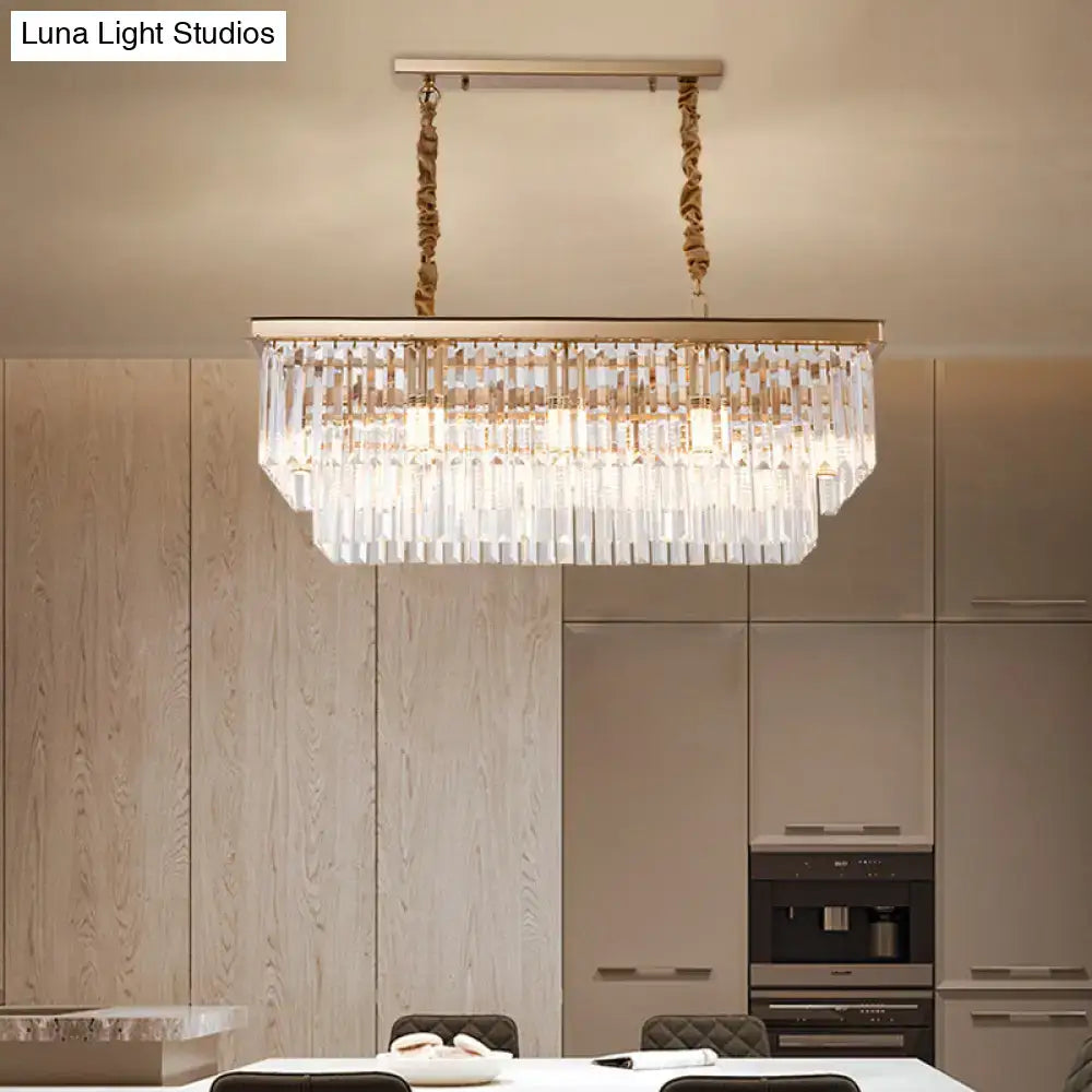 Gold-toned decorbites country dining room island lamp with rectangular crystal shade and 8 bulbs light kit hanging fixture