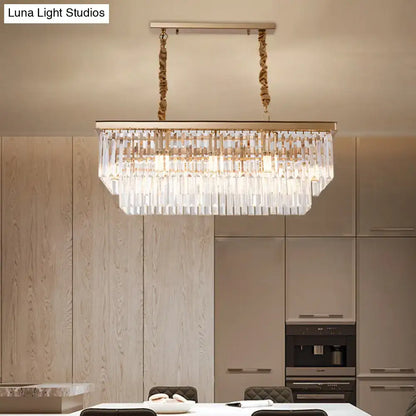 Gold-toned decorbites country dining room island lamp with rectangular crystal shade and 8 bulbs light kit hanging fixture