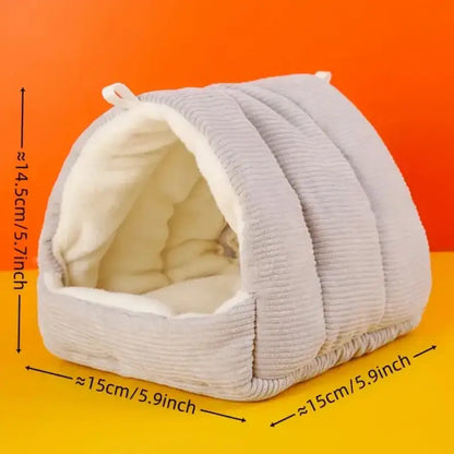 Decorbites cozy parrot cage hanging hut bed in light gray corduroy with soft white fleece interior for bird cage parrot use