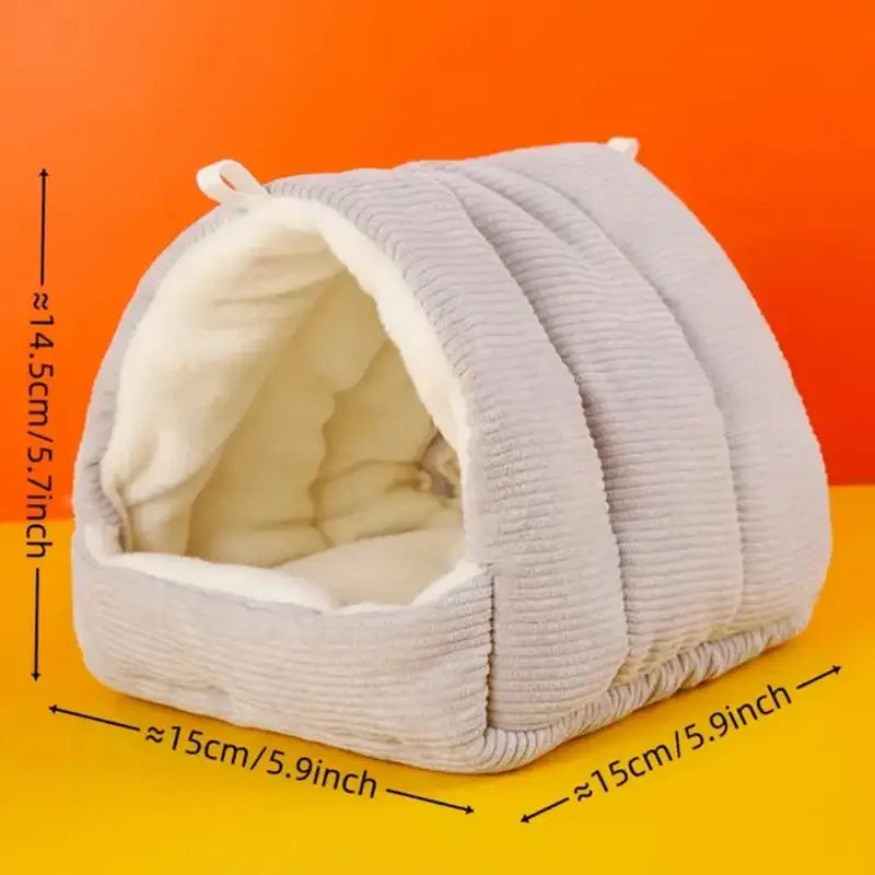 Decorbites cozy parrot cage hanging hut bed in light gray corduroy with soft white fleece interior for bird cage parrot use