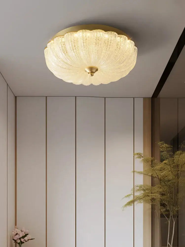 Decorbites cream air ceiling lamp gold ribbed glass with scalloped petal design translucent ceiling lamp for bedroom
