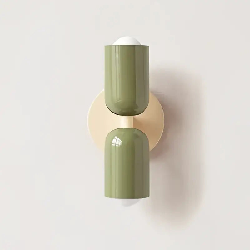 Olive-green matte cylindrical wall lamp with minimalist design in decorbites cream double head wall lamp bedroom set