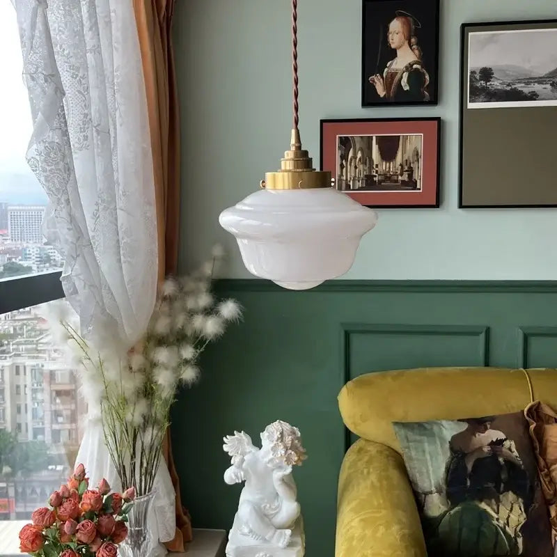 Vintage-style decorbites cream glass led pendant light with frosted glass shade and brass hardware for kitchen lighting