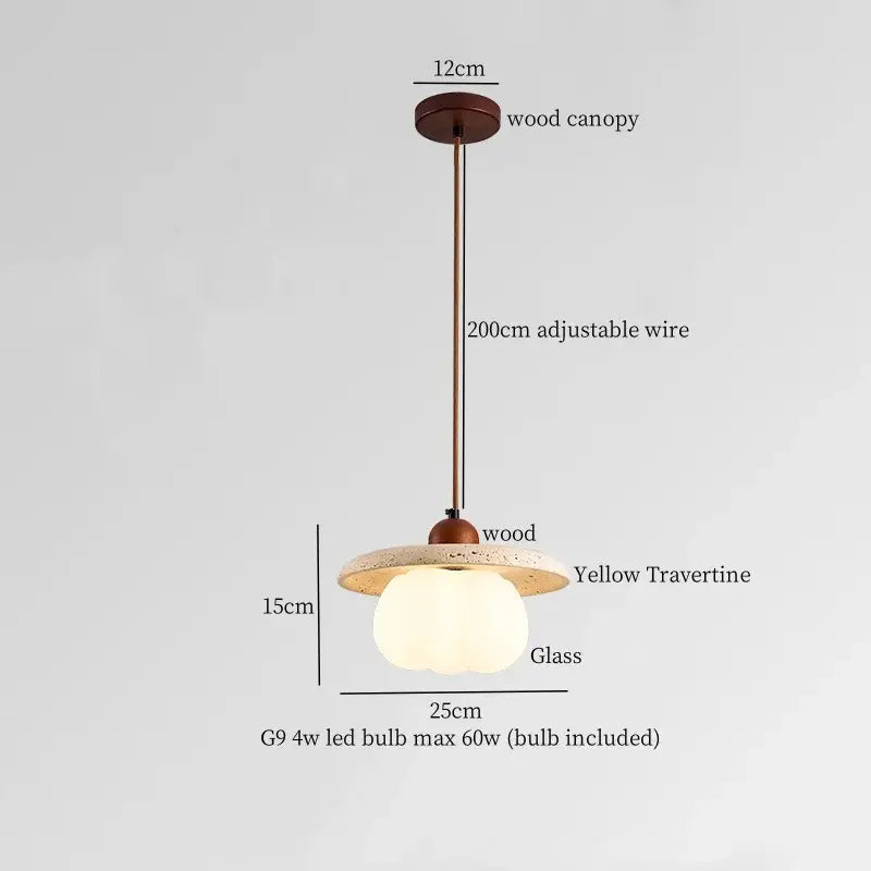 Decorbites cream glass led pendant light with wood ears features a warm wood canopy bronze wire and frosted glass globe