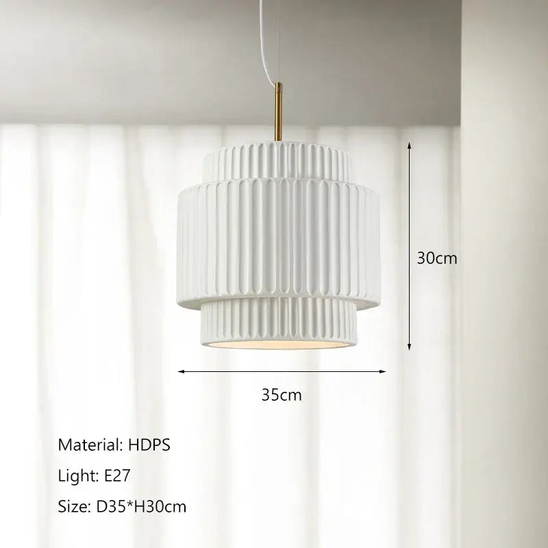 Decorbites cream wind led chandelier featuring a white two-tiered fluted pendant with gold-toned hanging rod