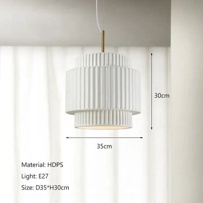 Decorbites cream wind led chandelier featuring a white two-tiered fluted pendant with gold-toned hanging rod