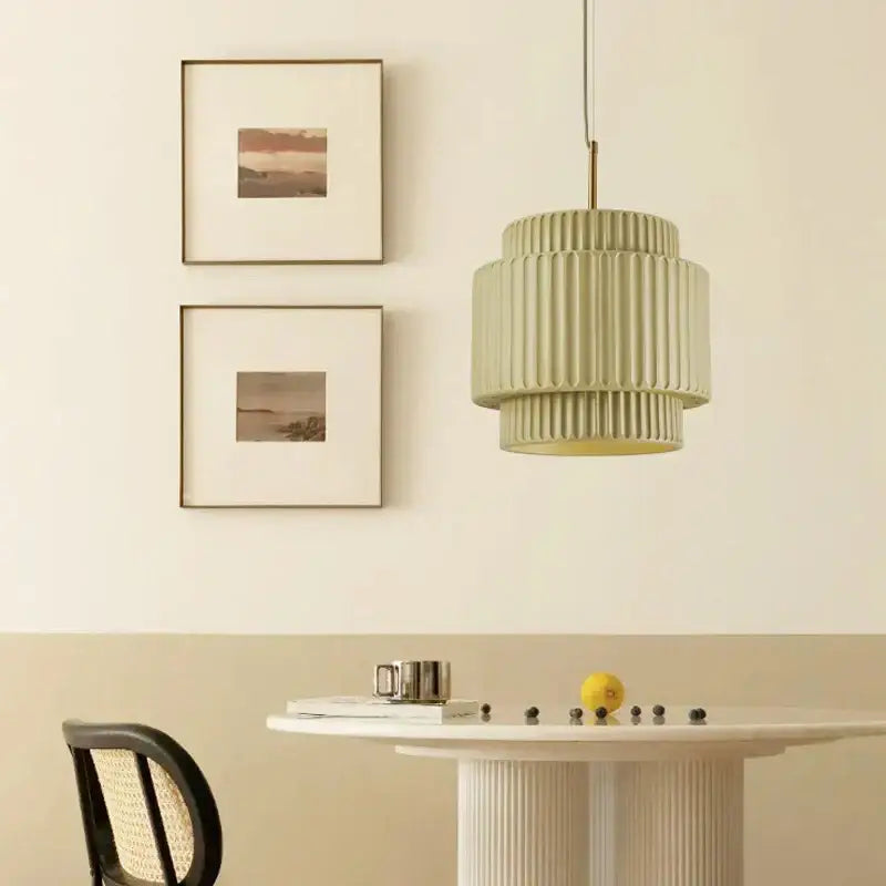 A decorbites cream wind led chandelier pendant light with matte sage green fluted design for dining room lighting