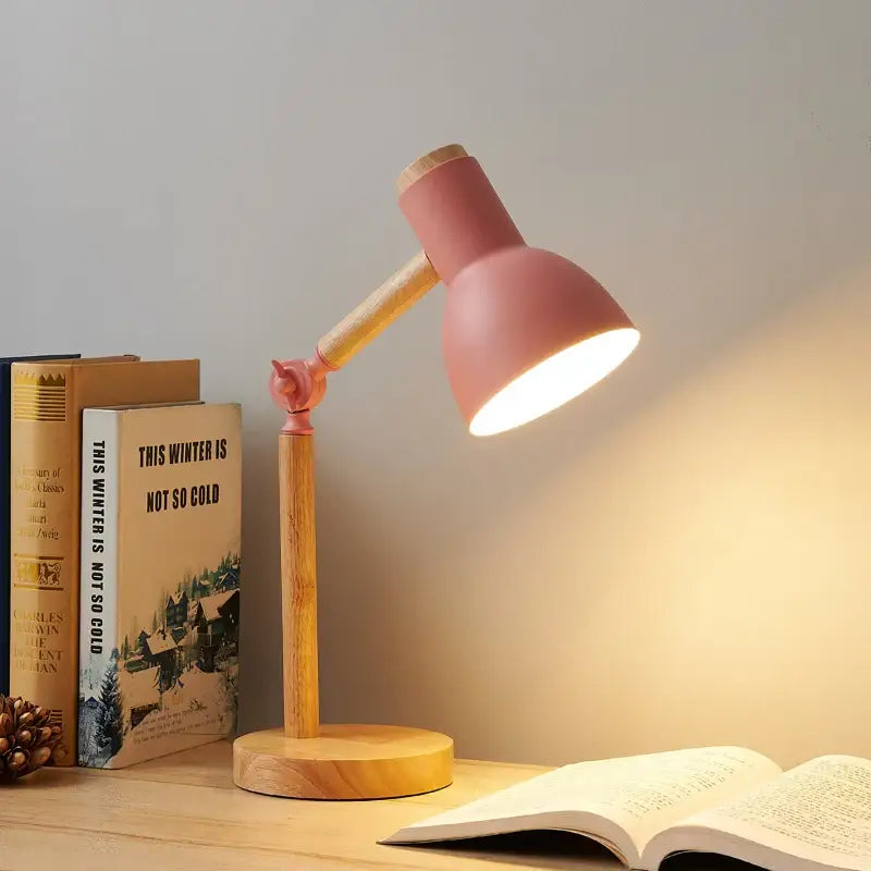 DecorBites creative nordic table lamp wooden with pink matte finish and adjustable arm for focused lighting