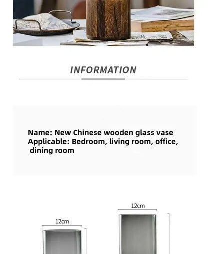 DecorBites™ creative retro glass vase in warm brown wood with transparent primary color glass for living room decor