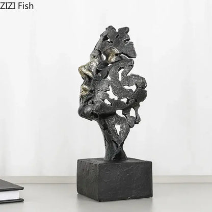 Abstract black and silver metallic decorbites creative thinker modern sculpture with organic flowing forms on a square base