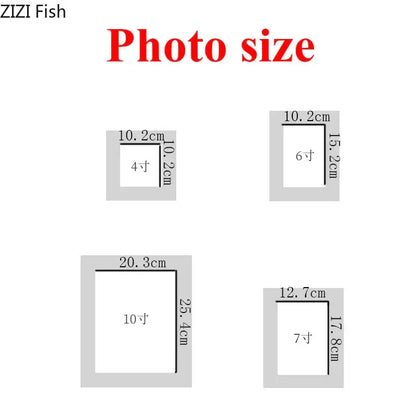 This image shows four sizes of decorbites crocodile leather modern photo frame dimensions labeled in centimeters and Chinese