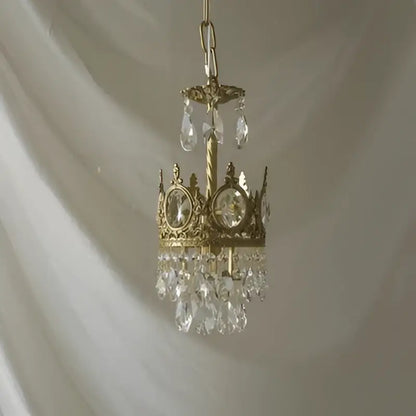 Decorbites crown crystal gold chandelier pendant light with clear crystal droplets and oval stones for bedroom