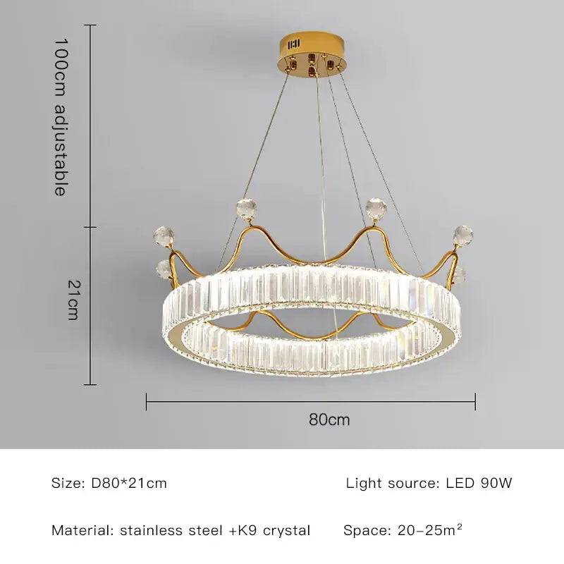 Gold-toned Decorbites crown petal LED crystal chandelier with clear accents for elegant bedroom lighting