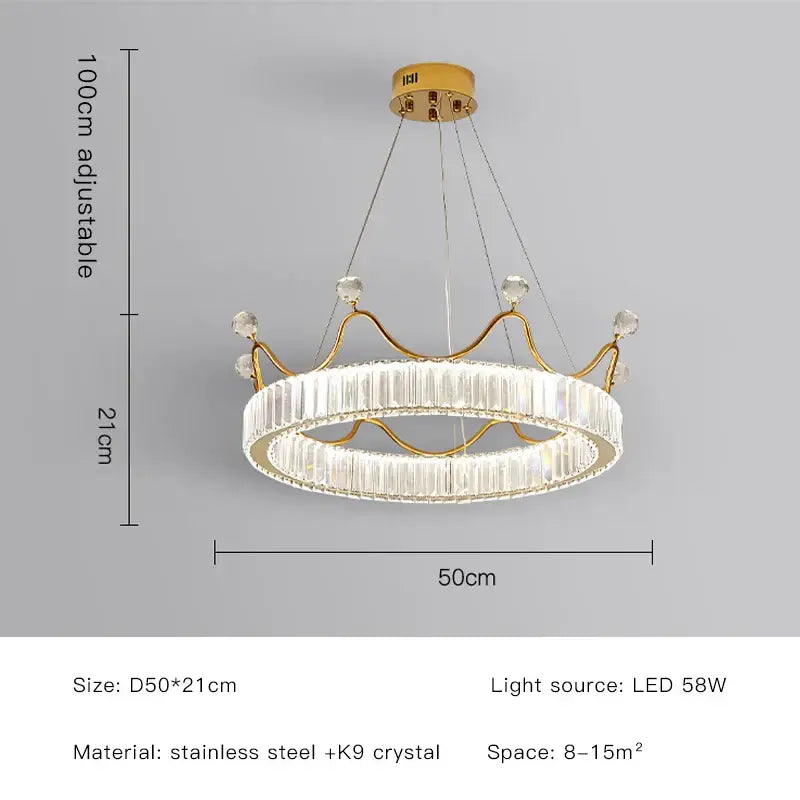 Gold crown-shaped Decorbites crown petal led crystal chandelier with clear crystals for elegant bedroom lighting