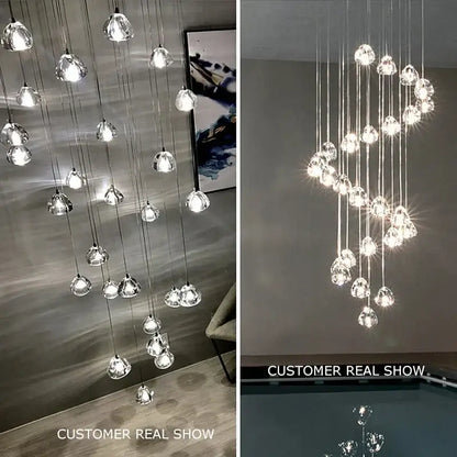 Modern decorbites crystal ball chandelier with teardrop glass pendants suspended by cords for dining room lighting