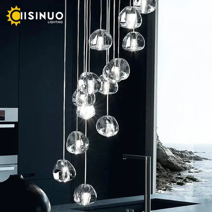 Decorbites crystal ball chandelier with clear faceted glass globe pendant lights for dining room staircase lighting
