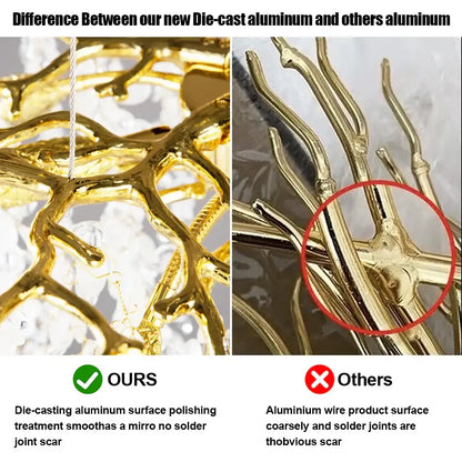 Golden die-cast aluminum decorbites crystal branch chandelier frame with intricate branching and polished mirror finish