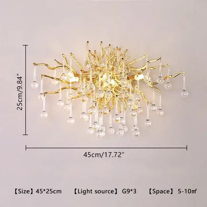 Gold-toned decorbites crystal branch chandelier with intricate arms and crystal droplets for living room LED pendant light
