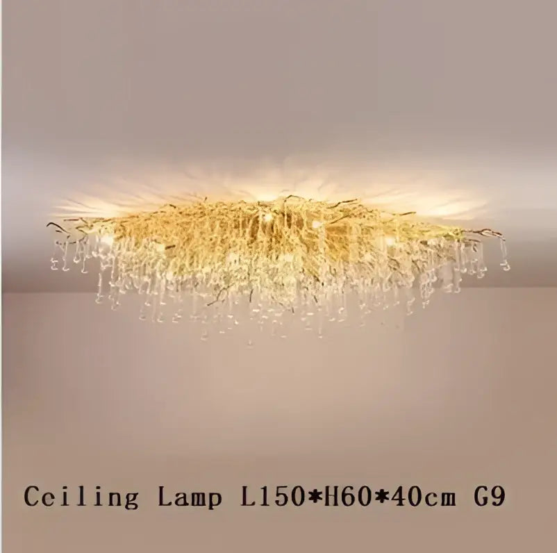 Golden decorbites crystal branch chandelier with crystal draped modern design led pendant light for living room