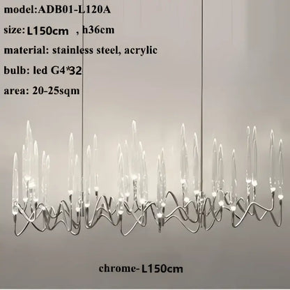 Chrome-finished stainless steel and acrylic decorbites crystal branch chandelier with led g4 32 bulbs for dining room lighting