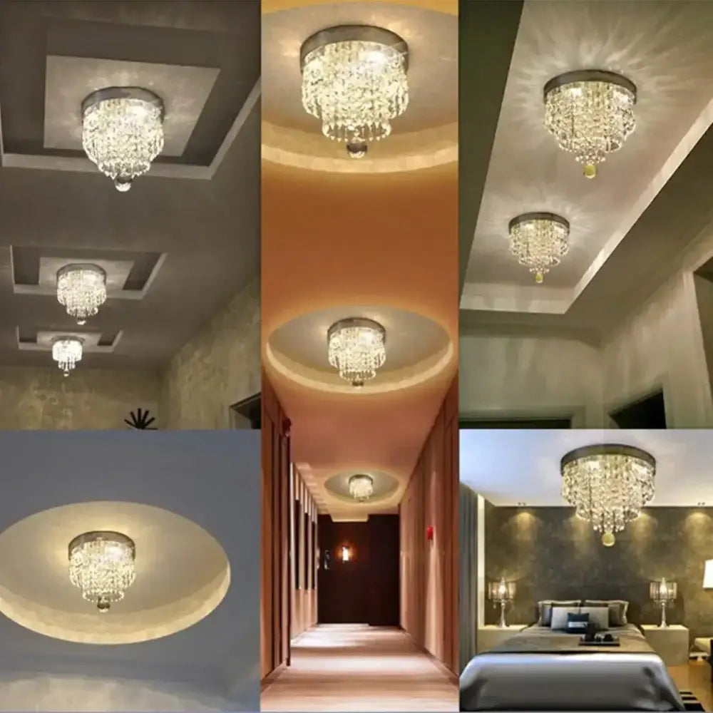 Decorbites crystal ceiling chandelier with clear crystal droplets and sleek metallic frame for luxury living room lighting