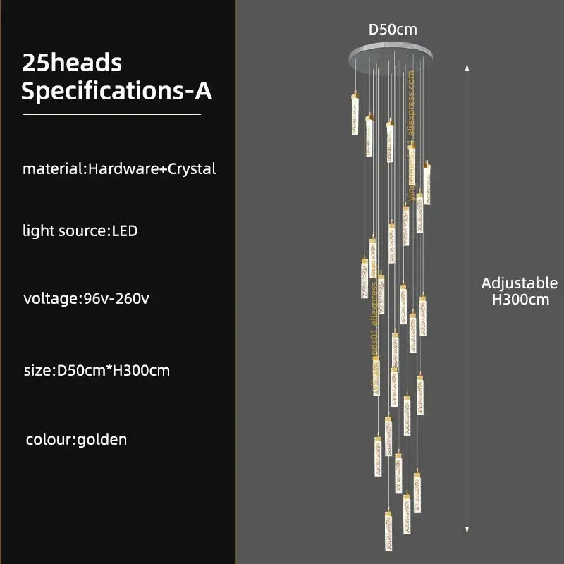 Golden decorbites crystal ceiling chandelier with 25 crystal-encased led light heads for modern nordic design