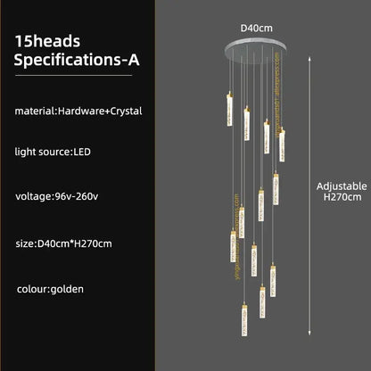Golden decorbites crystal ceiling chandelier with 15 crystal-encrusted led lights suspended from circular base
