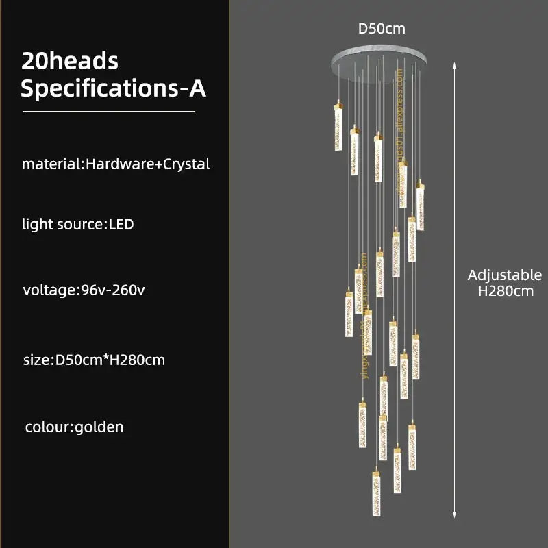 Decorbites crystal ceiling chandelier with 20 crystal-encrusted led light heads in modern nordic design