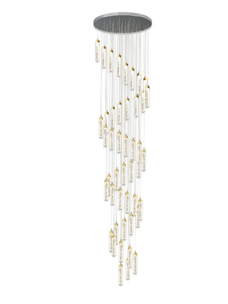 Modern minimalist decorbites crystal ceiling chandelier with clear glass cylinders and gold-toned accents for staircase lighting
