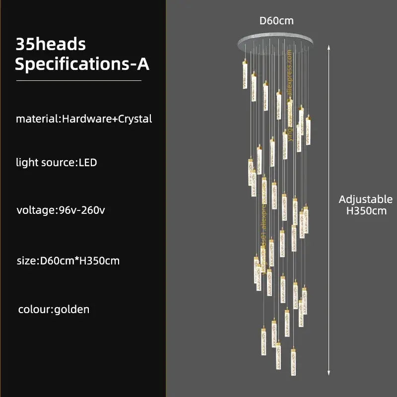 Decorbites crystal ceiling chandelier with 35 crystal-encased led lights suspended from a gold circular base
